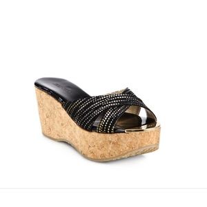 SALE!!! 🌺 Jimmy Choo Black Glitter Suede/Patent Sandal sz 38